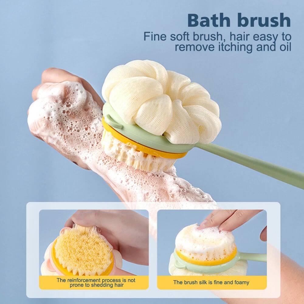 🏆Flash Sale⚡2-in-1 Bath Scrubber & Back Brush – Extra Long Handle, Soft Bristles, Exfoliating Shower Ball