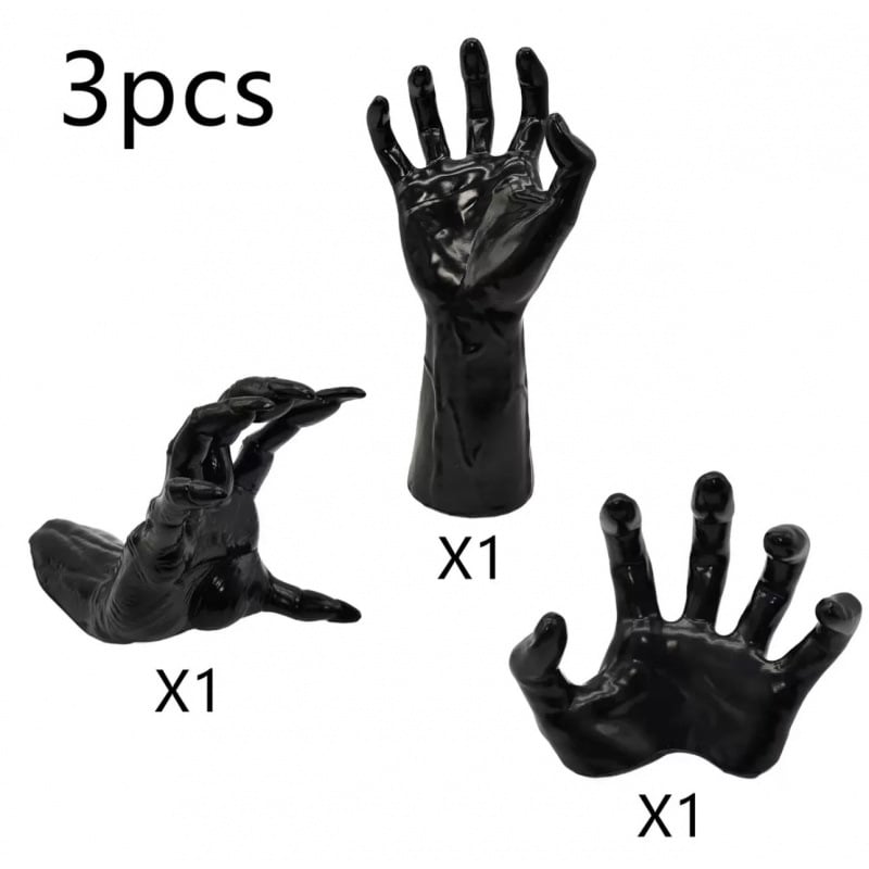 🏆Flash Sale⚡Life-Size Creepy Hands Wall Decor – 3-Piece Set with LED Candles for Gothic Halloween