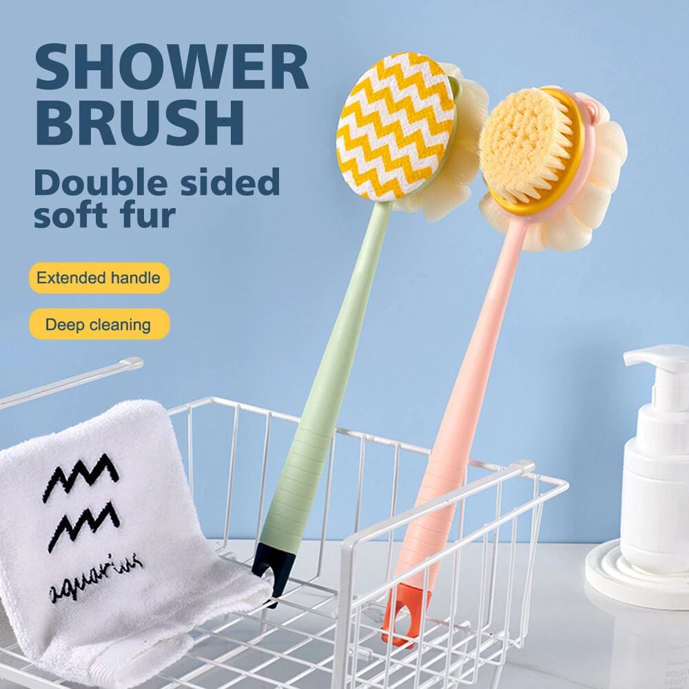 🏆Flash Sale⚡2-in-1 Bath Scrubber & Back Brush – Extra Long Handle, Soft Bristles, Exfoliating Shower Ball