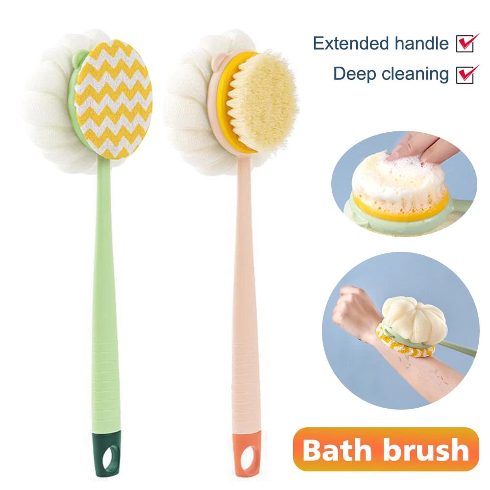 🏆Flash Sale⚡2-in-1 Bath Scrubber & Back Brush – Extra Long Handle, Soft Bristles, Exfoliating Shower Ball